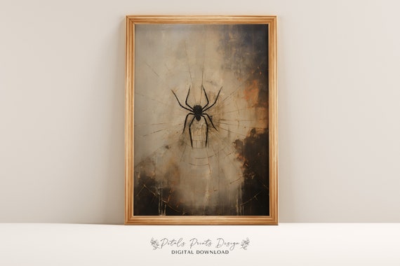 Vintage Spider Halloween Art Print, Rustic Decor