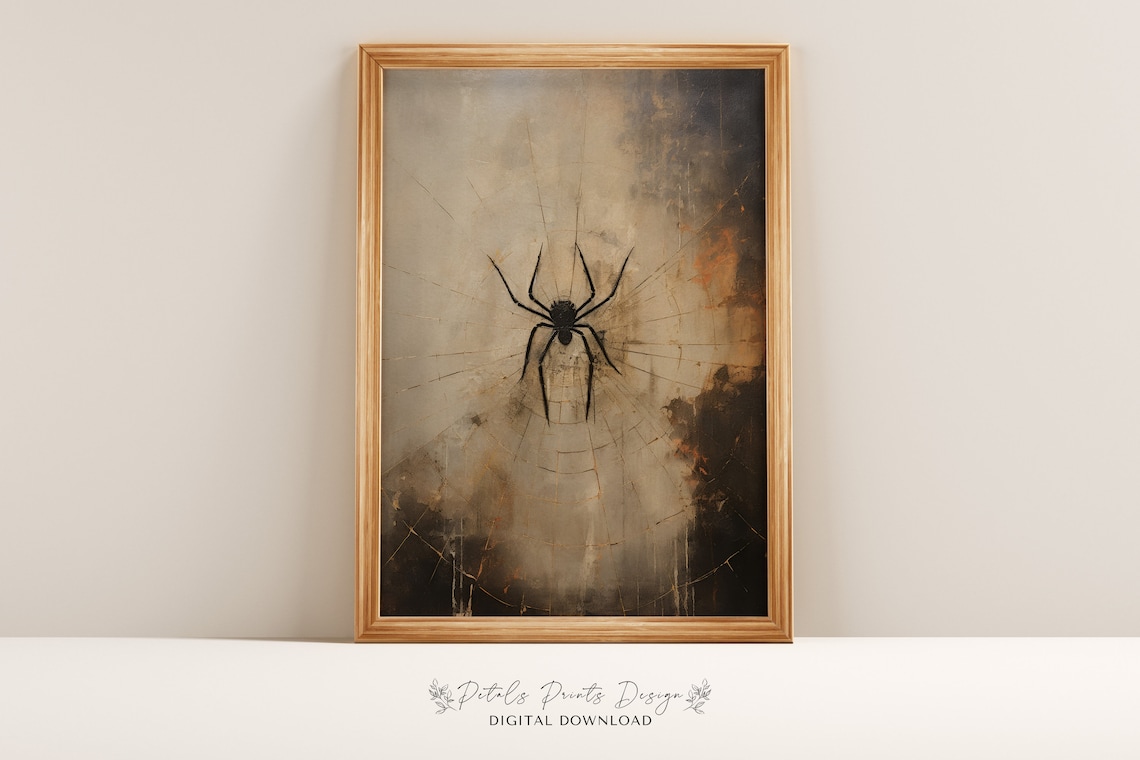 Vintage Spider Halloween Art Print, Rustic Decor