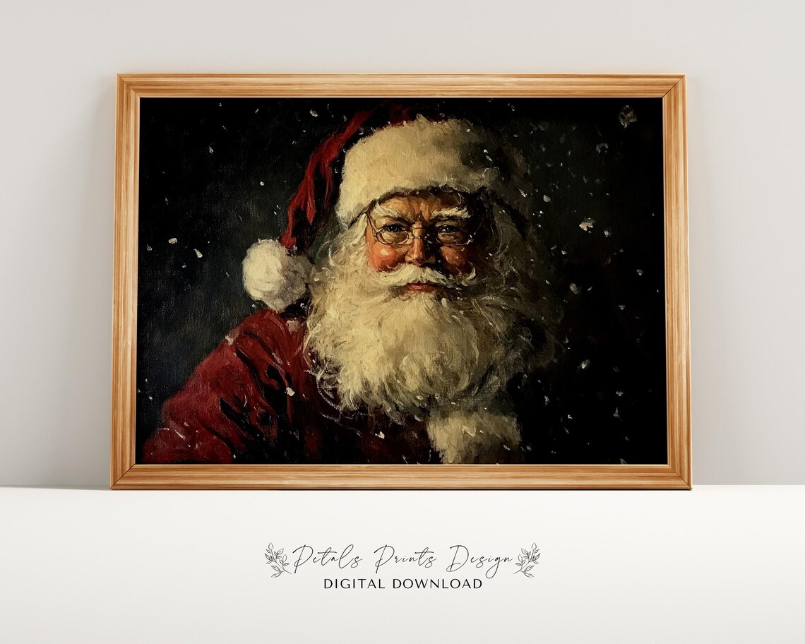 Vintage Santa Painting Christmas Art Print