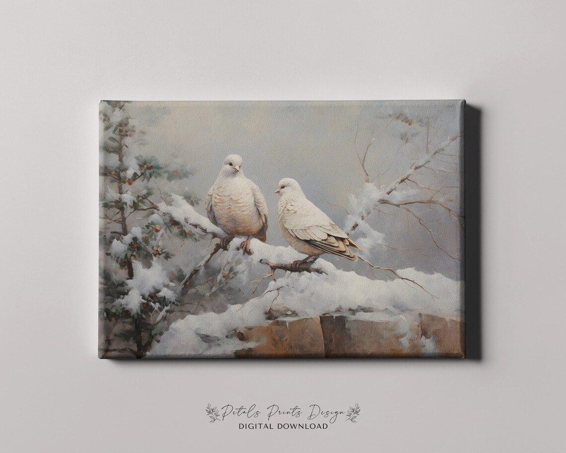 Turtle Doves Christmas Art Print, Rustic Vintage Holiday - Image 4
