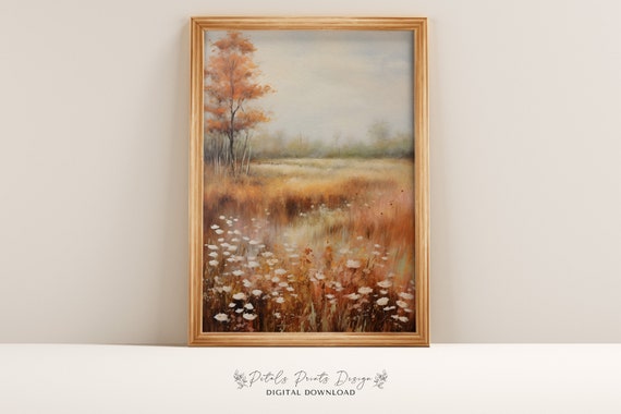 Rustic Fall Landscape, Vintage Autumn Countryside Art Print