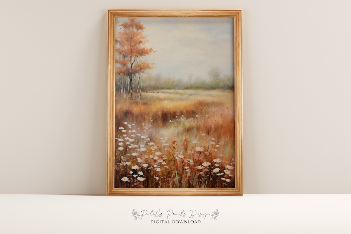 Rustic Fall Landscape, Vintage Autumn Countryside Art Print