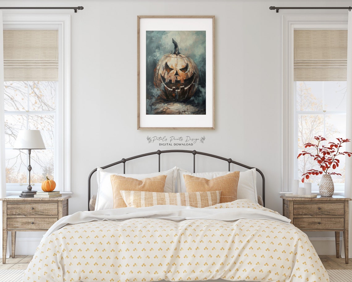 Pale Carved Jack O Lantern Spooky Vintage Halloween Art Print - Image 2