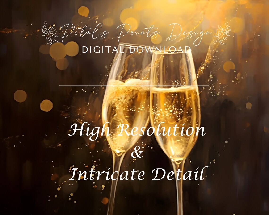 Champagne Toast Two Flutes Golden Celebration Painting Poster - Image 3