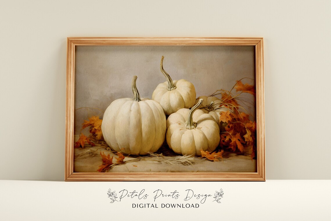 Vintage Pumpkin Still Life Art Print, Rustic Autumn