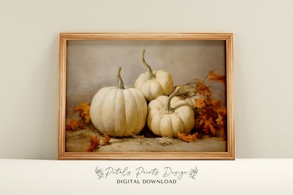 Vintage Pumpkin Still Life Art Print, Rustic Autumn