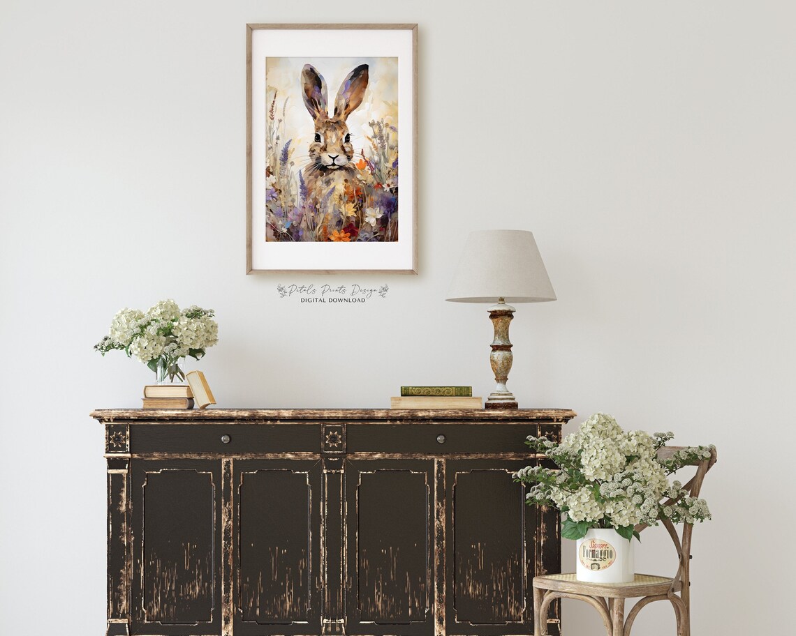 Vintage Bunnies And Wildflowers Art Print - Image 2