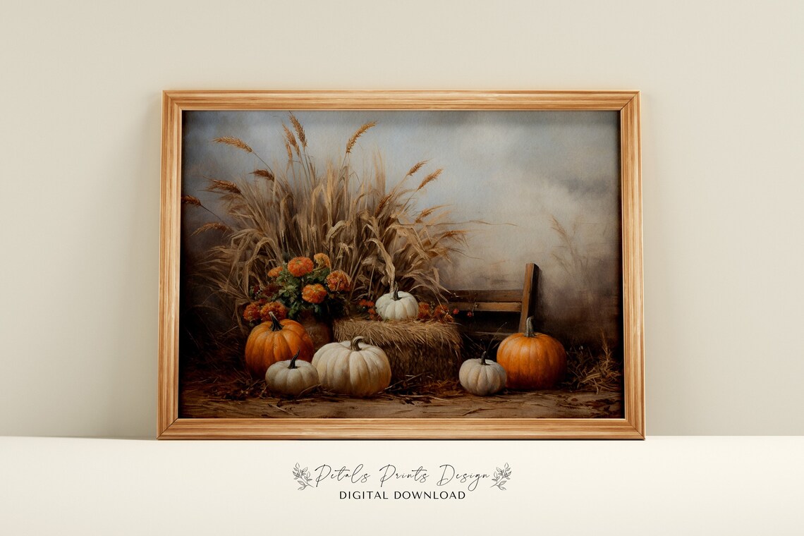 Vintage Pumpkin Still Life, Rustic Autumn Art Print