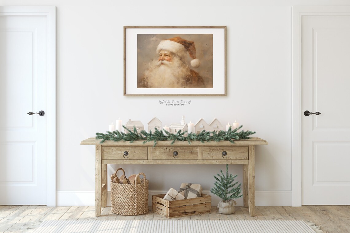 Santa Still Life Painting, Rustic Vintage Xmas Art - Image 2