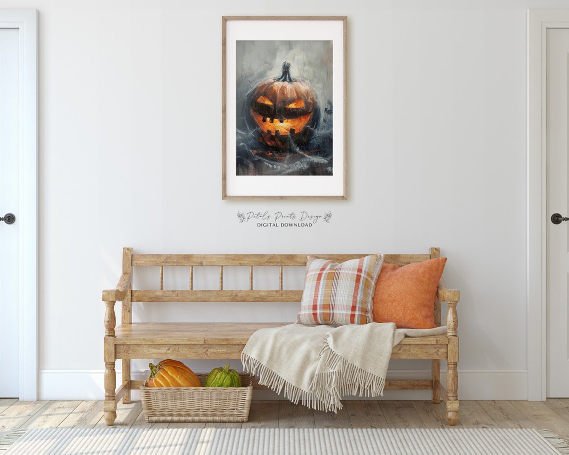 Glowing Menacing Jack O Lantern Moody Halloween Decor Art Print - Image 3