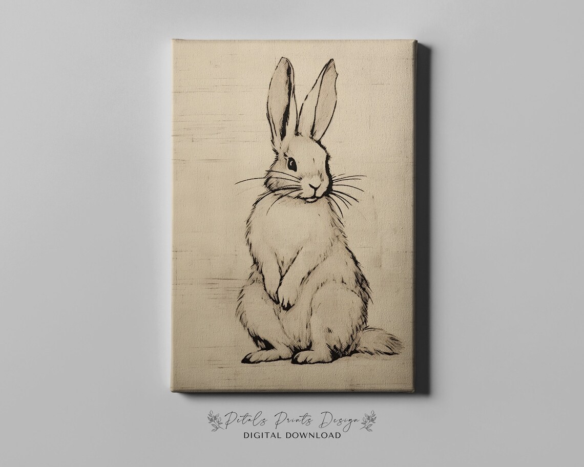 Vintage Rabbit Muted Green Wall Art Print - Image 4