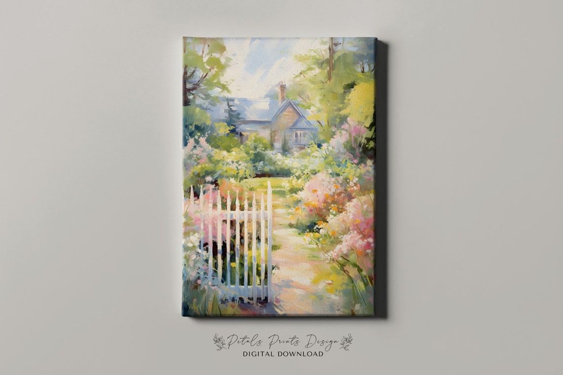 Cottage Garden Behind White Picket Gate Impressionist Art Poster - Image 4