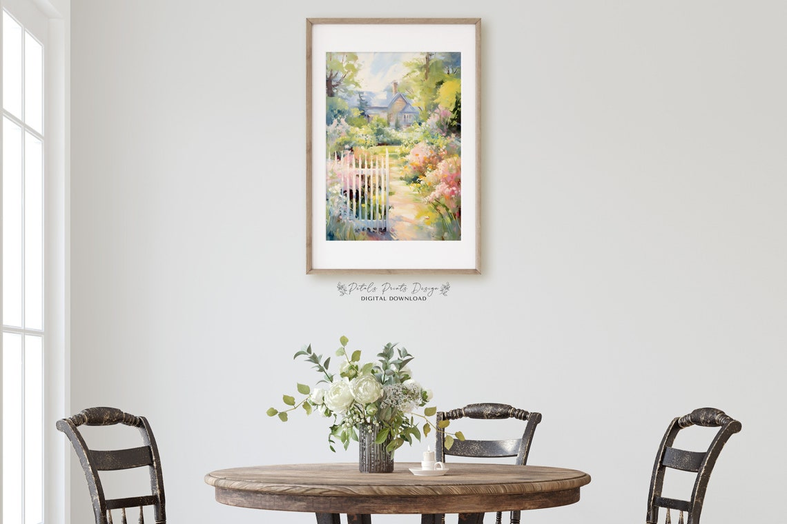 Cottage Garden Behind White Picket Gate Impressionist Art Poster - Image 2