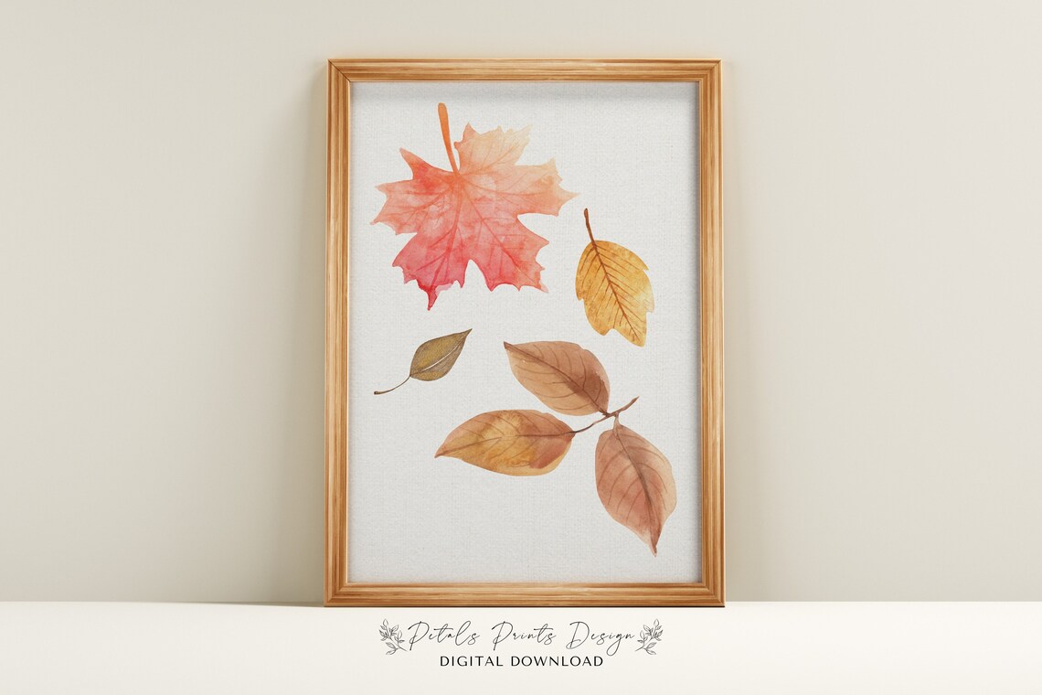 Watercolor Falling Leaves Print, Rustic Autumn Art