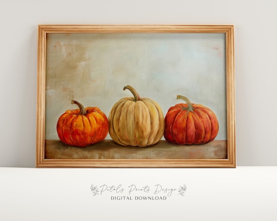 Cream Orange Pumpkin Trio Soft Rustic Fall Harvest Art Print