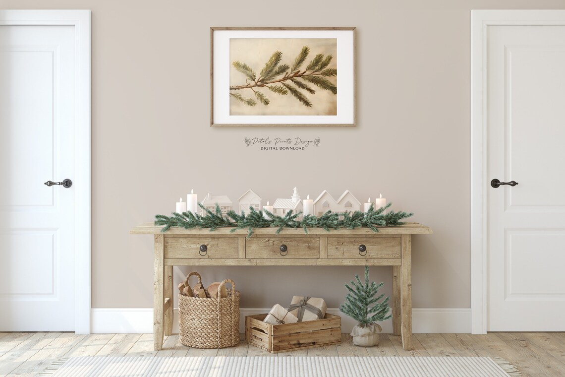 Rustic Christmas Evergreen Art Print, Vintage Holiday Decor - Image 2