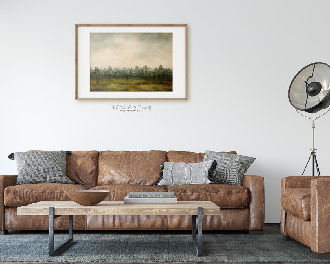 Misty Pine Forest Treeline Soft Green Watercolor Woodland Scene Poster - Image 2