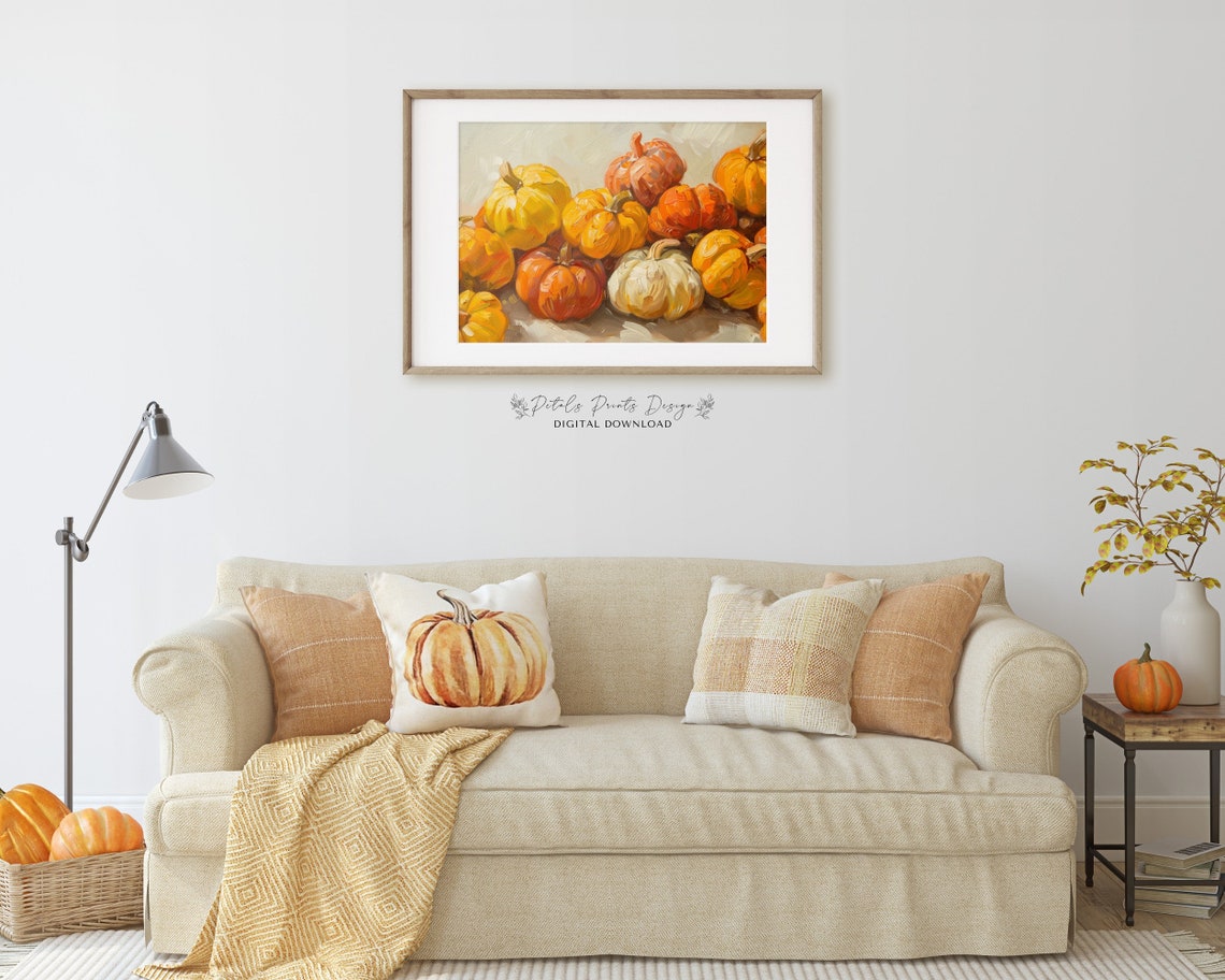 Heaped Pumpkin Harvest Pile Impasto Fall Thanksgiving Art Print - Image 3