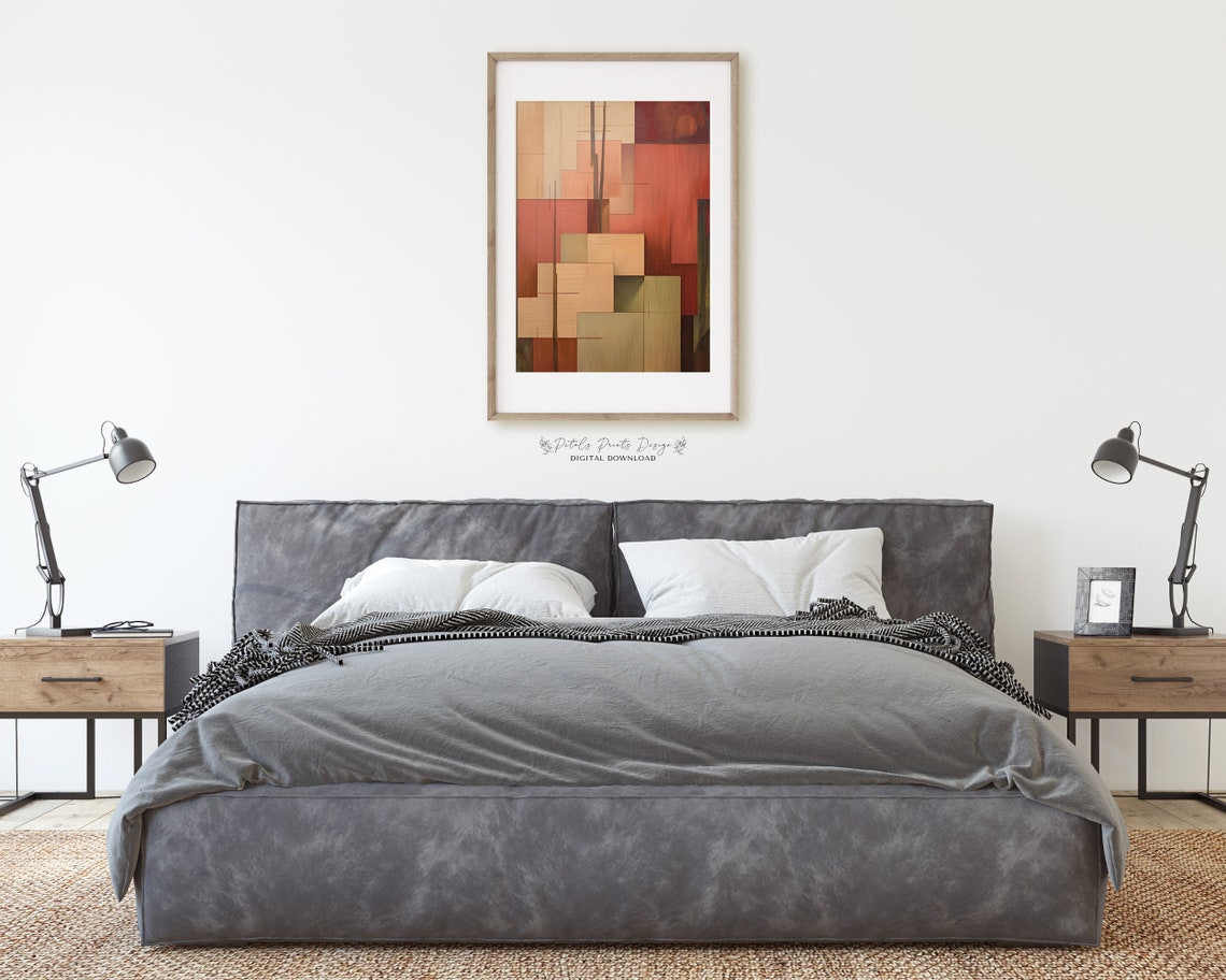 Warm Rust Olive Geometric Lines Abstract Vertical Modern Poster - Image 2