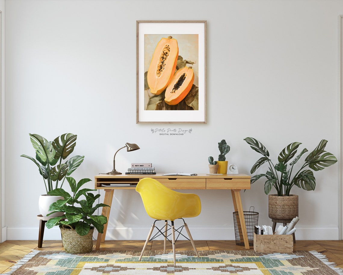 Ripe Papaya Halved Still Life Orange Fruit Kitchen Art Painting Poster - Image 2