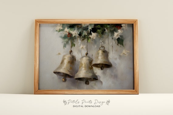 Christmas Bells Still Life, Rustic Vintage Holiday Art Print