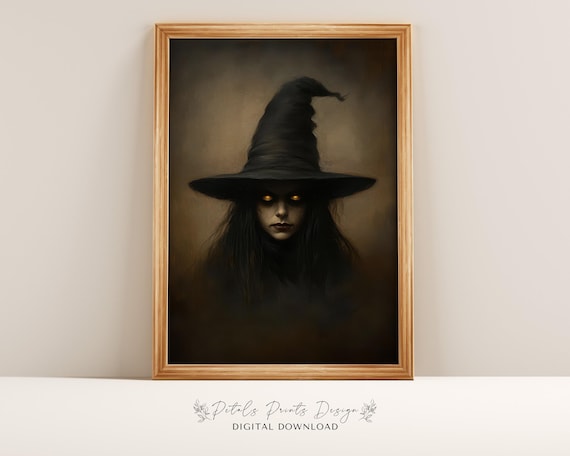 Witch Portrait With Glowing Eyes Black Hat Gothic Halloween Poster