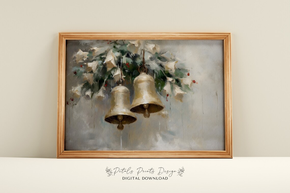 Christmas Bells Still Life, Vintage Holiday Art Print