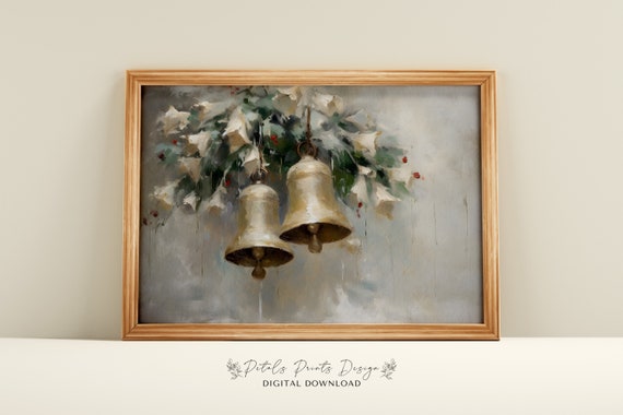 Christmas Bells Still Life, Vintage Holiday Art Print