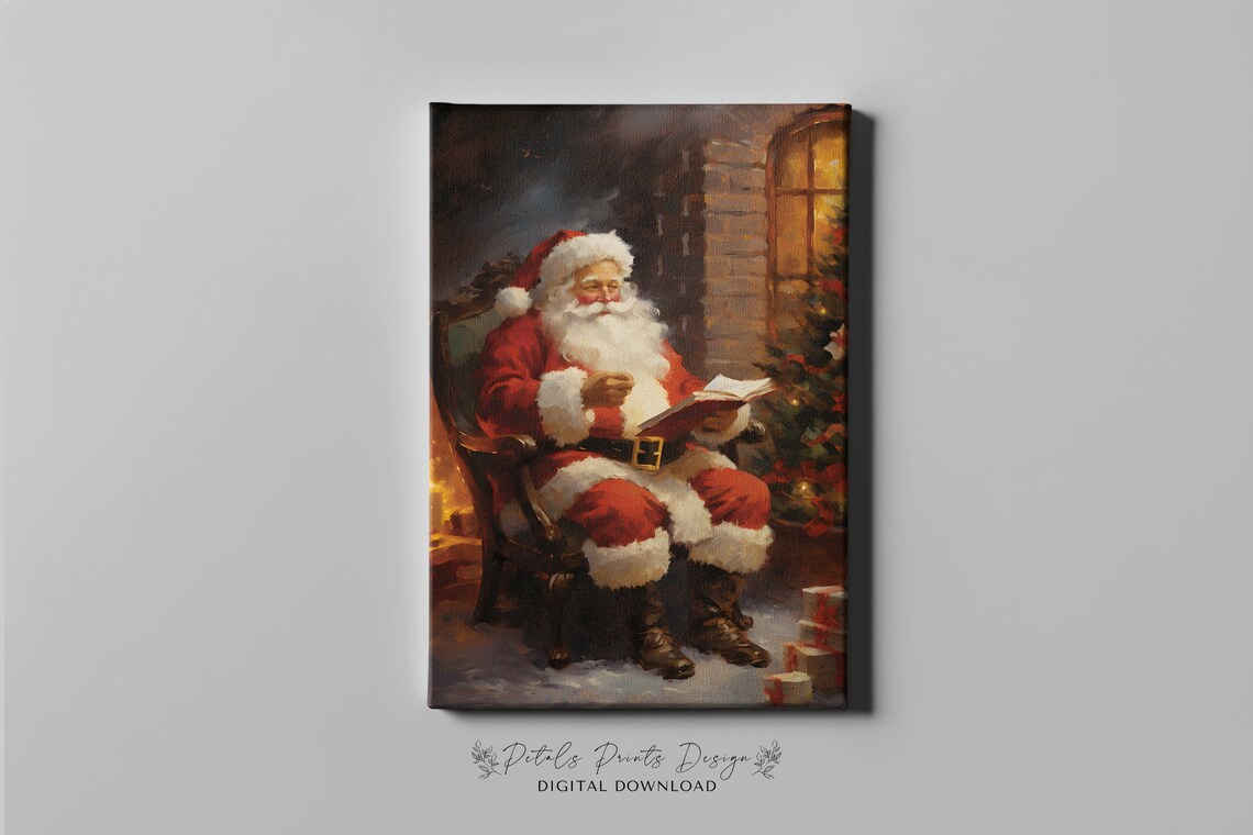 Christmas Santa Still Life, Rustic Vintage Art Print - Image 4