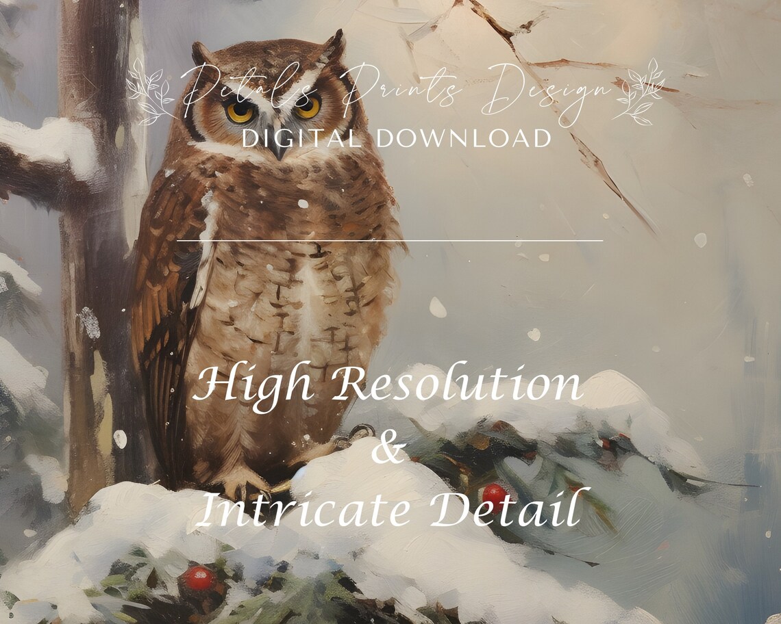 Christmas Owl Rustic Vintage Holiday Art Print - Image 3