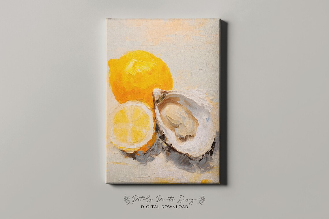 Oyster Lemon Still Life Yellow Citrus Coastal Kitchen Art Poster - Image 4