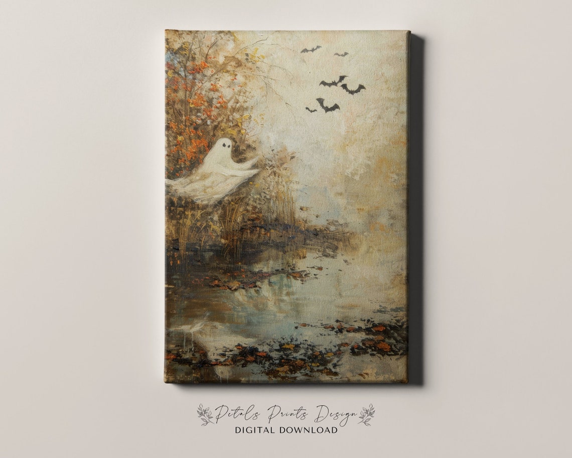 Ghosts Art Print Halloween Art Print Halloween Decor Cute Ghosts In Field Spooky Vintage Halloween Wall Art - Image 4