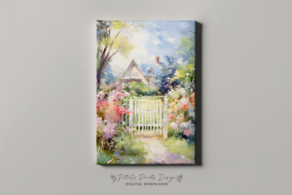 Country Cottage with Picket Fence Blooming Flower Garden Poster - Image 4