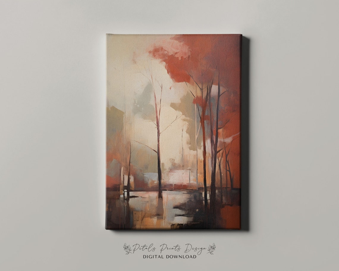 Red Autumn Forest Abstract Trees Painterly Fall Season Poster - Image 4