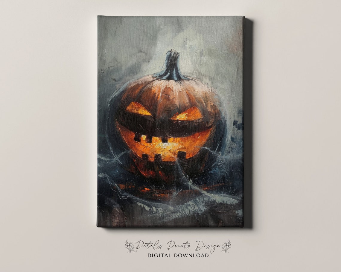 Glowing Menacing Jack O Lantern Moody Halloween Decor Art Print - Image 4