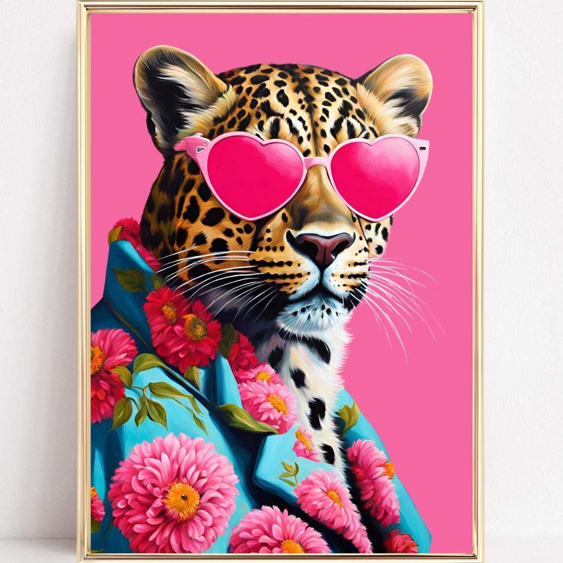 Leopard Fashion Portrait Art Print, Preppy Aesthetic