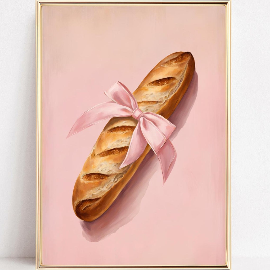 French Baguette Tied with a Pink Bow Coquette Kitchen Poster