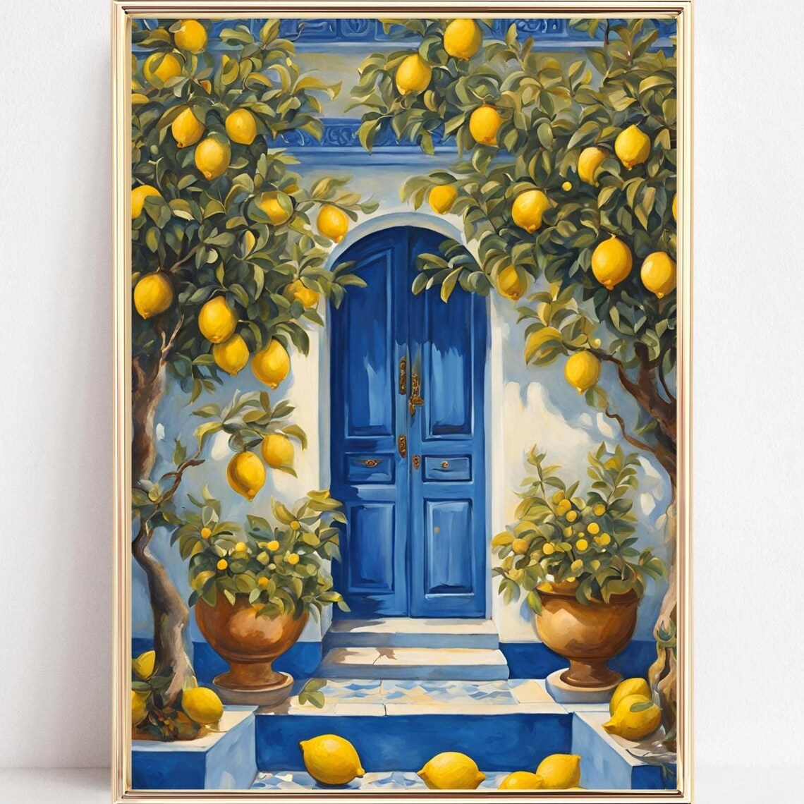 Mediterranean Lemon Tree Art Print, Italian Lemons