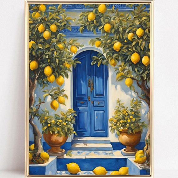 Mediterranean Lemon Tree Art Print, Italian Lemons
