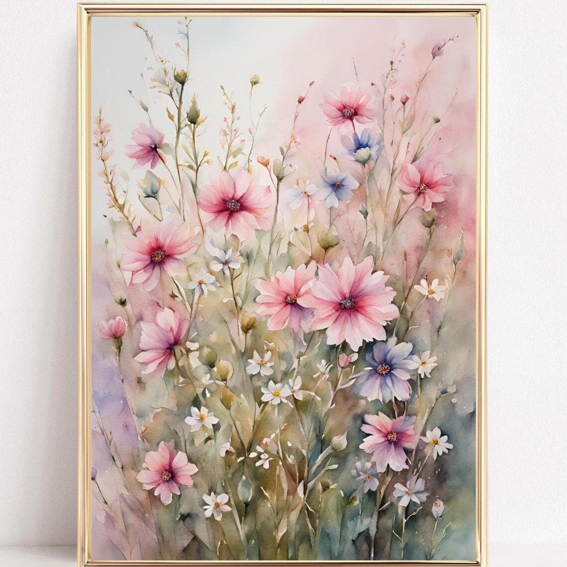 Pink Wildflower Meadow Watercolor Delicate Spring Garden Poster