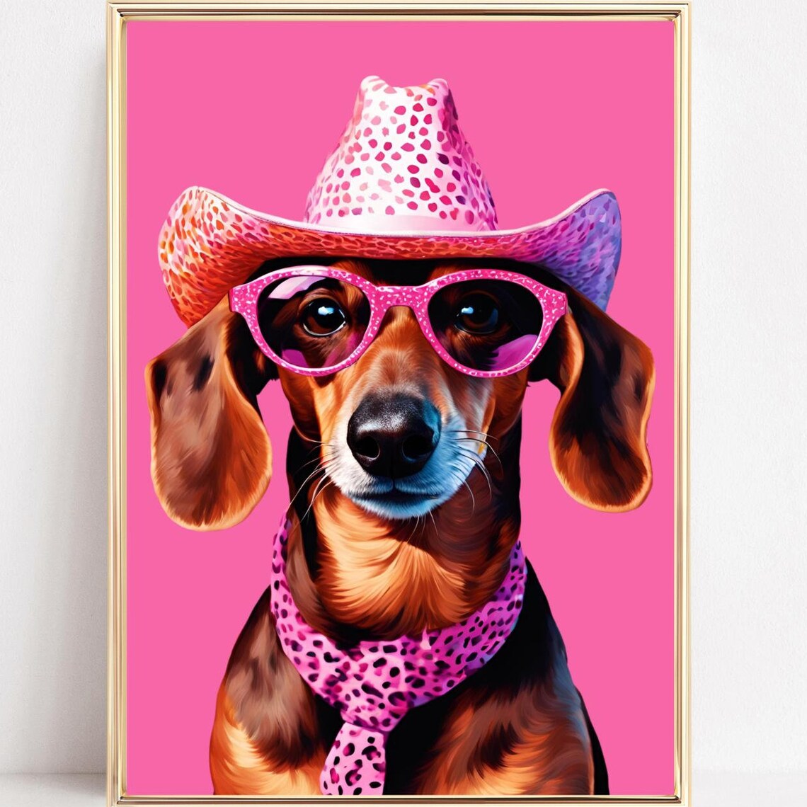 Cowboy Dachshund in Pink Hat and Sunglasses Funny Portrait Poster