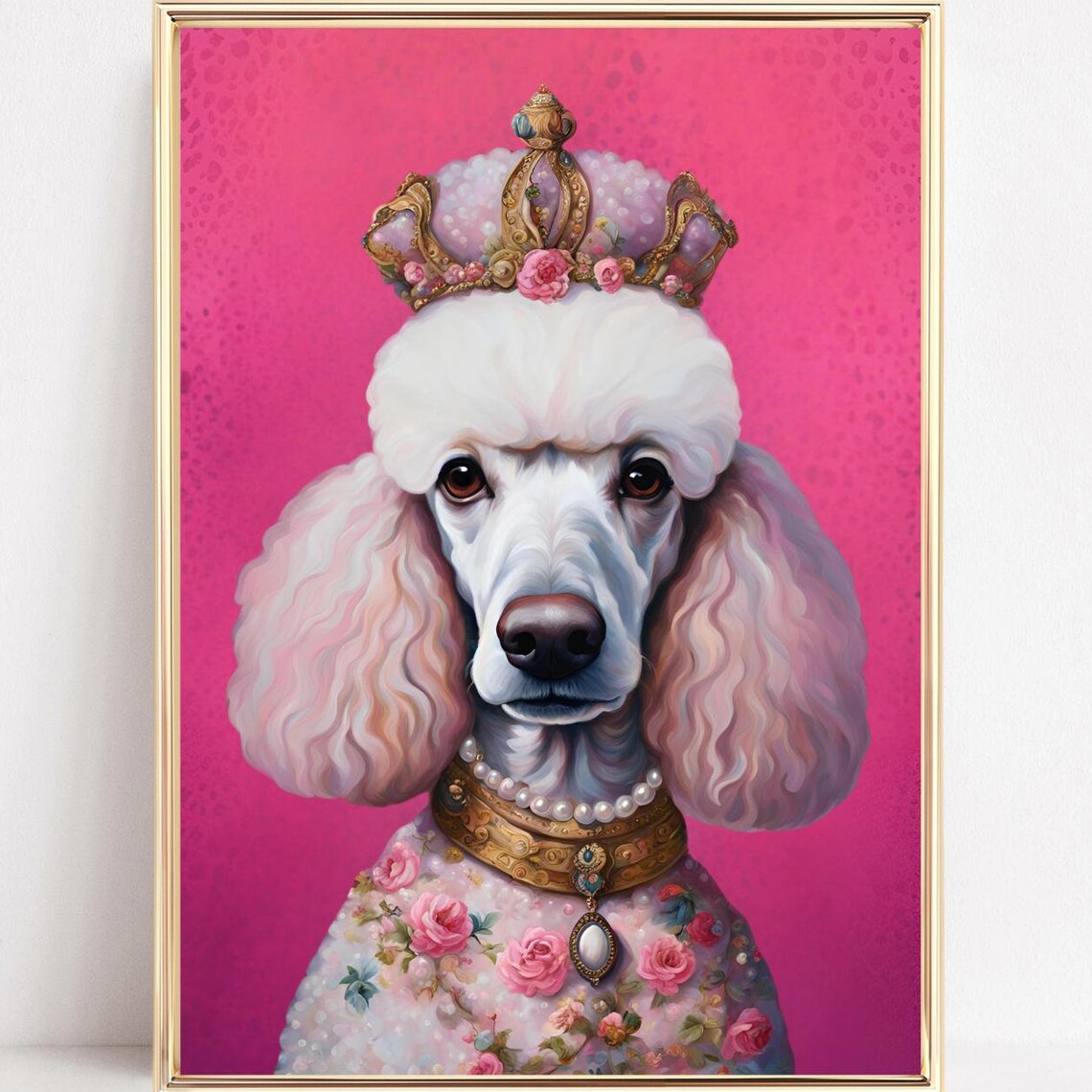 Pink Poodle Renaissance Animal Portrait Art Print