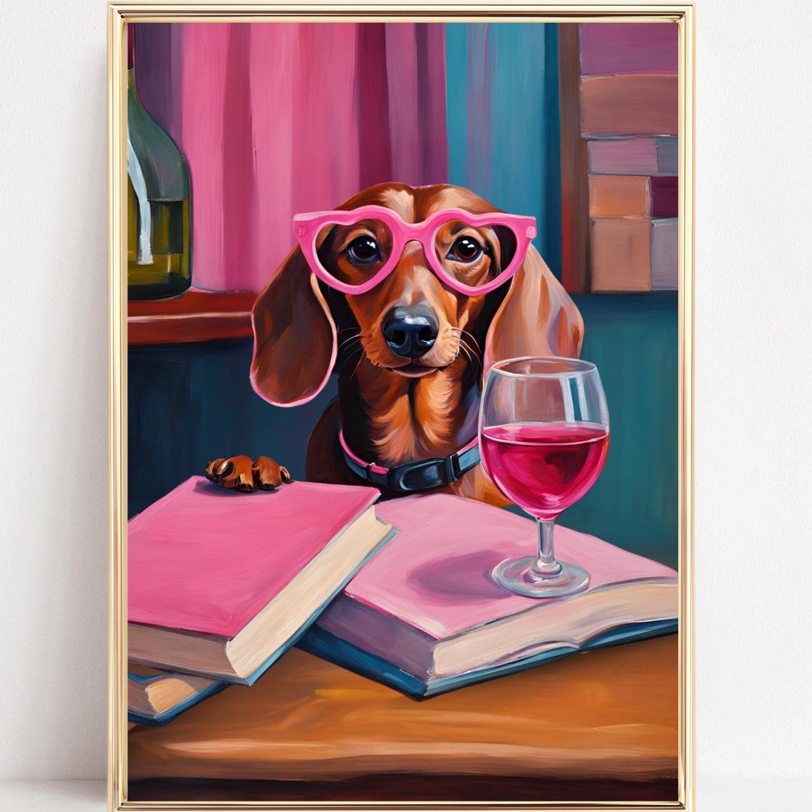 Dachshund Wall Art Pink Dachshund Poster Wiener Wall Prints Sausage Dog Art Funny Dog Poster Dog Gift Doxie Wall Art Pink Room Aesthetic