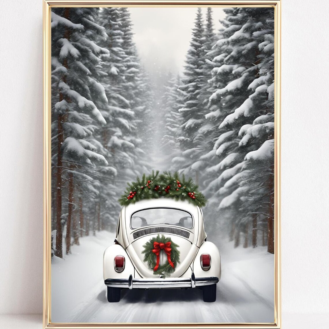 Christmas Wall Art Print Vintage Christmas Car Prints Wall Art Christmas Truck Poster Winter Wall Art Christmas Trees Painting