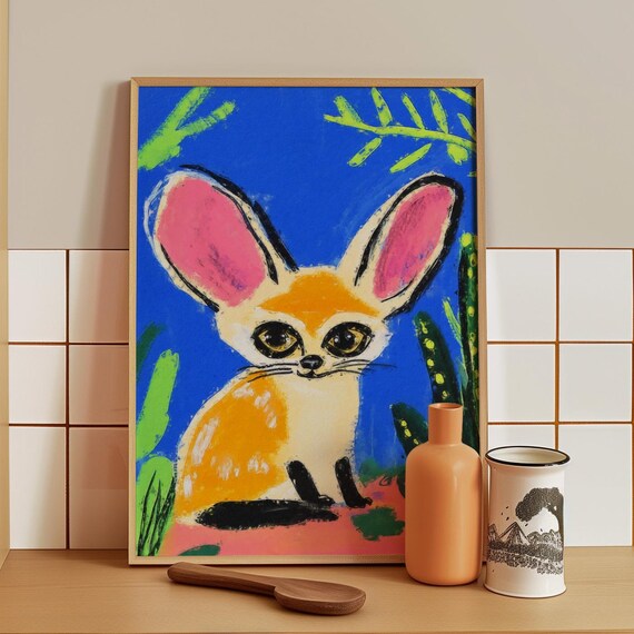 Fennec Fox With Oversized Pink Ears Against a Bold Blue Sky Poster