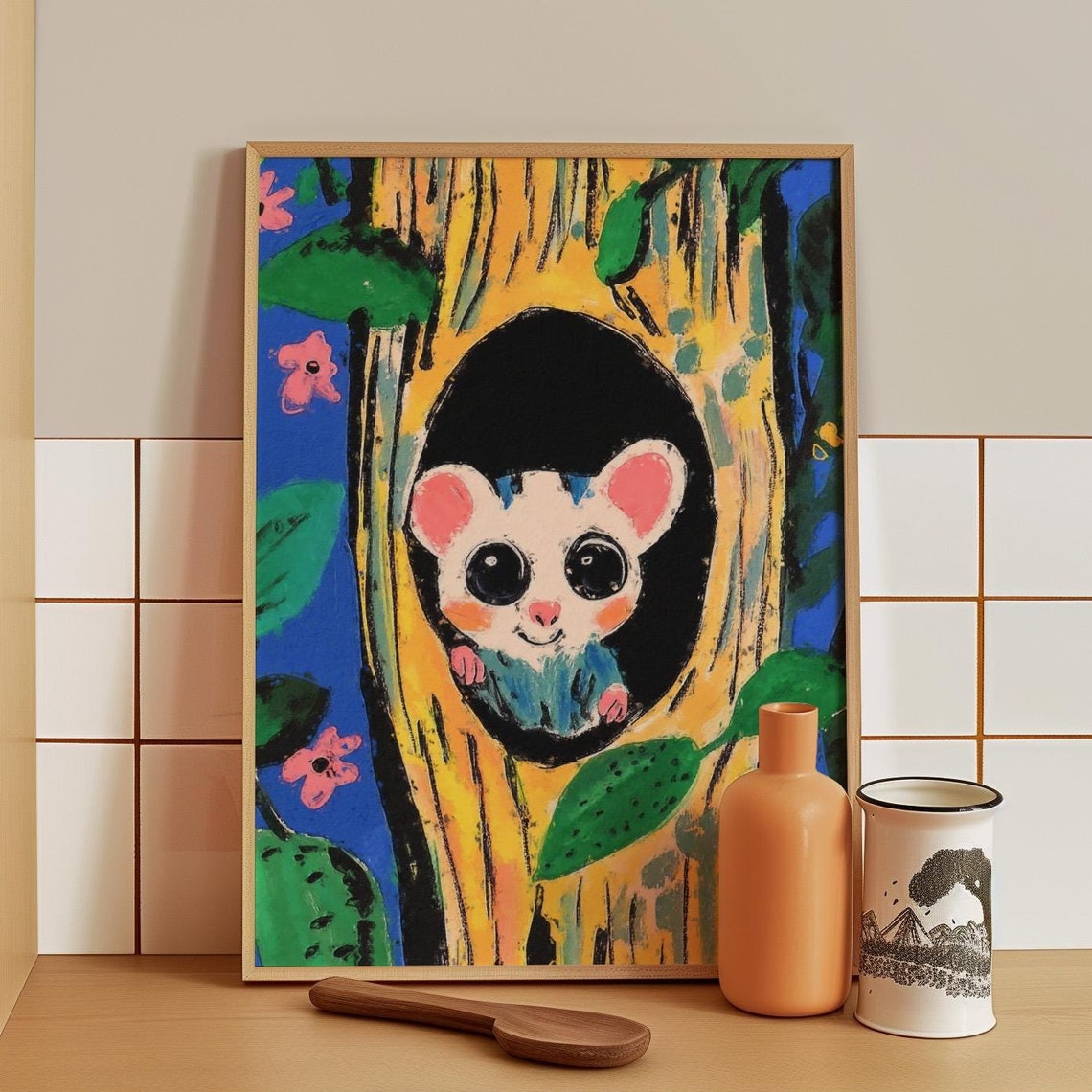 Cute Dormouse In Tree Poster Whimsical Animal Wall Art Playful Dormouse Illustration Kids Room Decor Colorful Nature Print Nursery Art