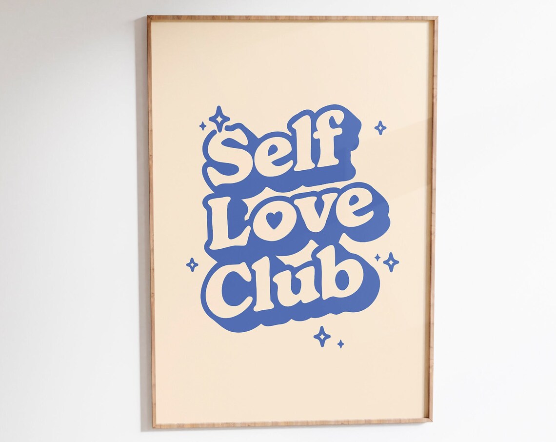 Self Love Club Blue Retro Bubble Lettering Quote Cream Poster