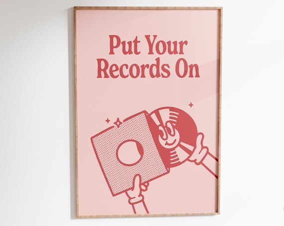 Put Your Records On Retro Red Vinyl Typography Music Quote Poster