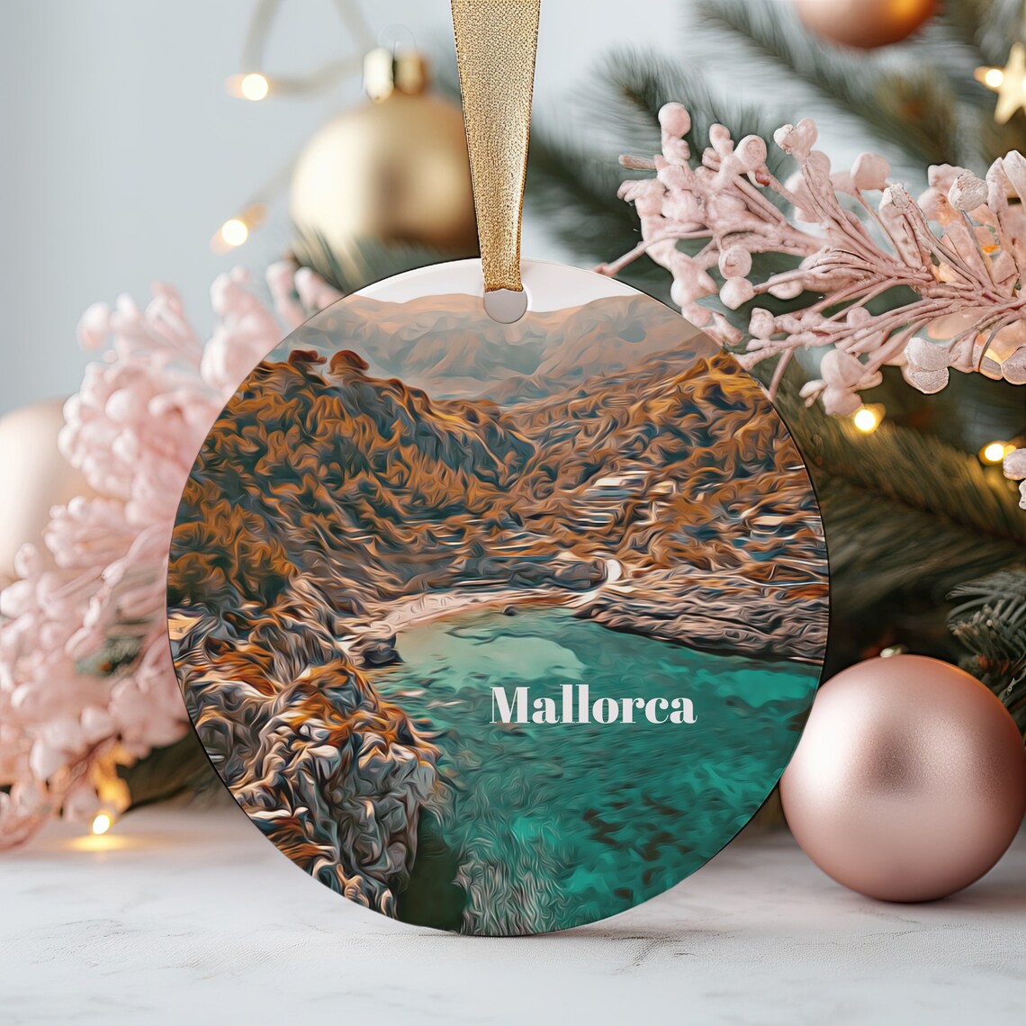 Mallorca Cove Turquoise Water Christmas Ornament Travel Poster