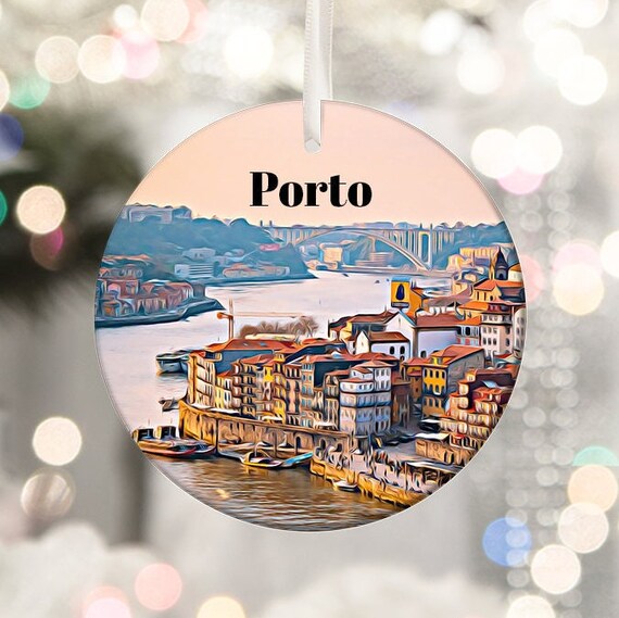 Porto Portugal Riverside Houses Bridge Christmas Ornament Print